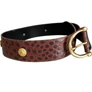 Jill Stuart Gold Medallion Studded Wide Statement Belt Brown